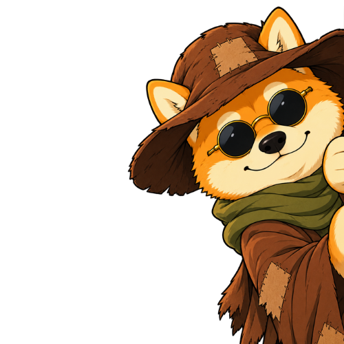 Beggar Inu peeking from behind the wooden post